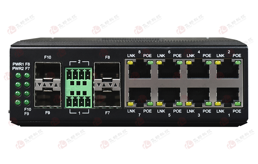 飛暢科技-網管型 6千兆電+2路千兆Comb口+2路萬兆光 工業軌式環網交換機