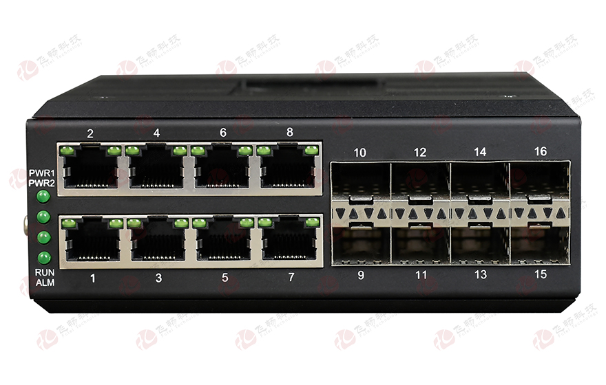 飛暢科技-工業軌式 管理型8路千兆電+8路千兆SFP光口